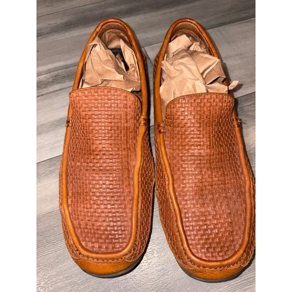 Tommy Bahama Naples Driver Mens 10.5M Woven Leather Loafers Brown TFM00030-282